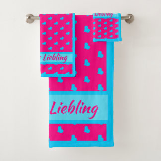 Conjunto De Toalhas Mama`s Liebling Rosa mit blauen Herzen