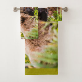 Conjunto De Toalhas Mamãe urso cuidando de seus dois filhotes, Lago Cl