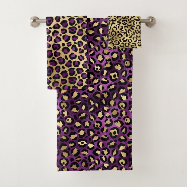 Conjunto De Toalhas Manchas de leopardo com folha de ouro e roxo elega (Insitu)