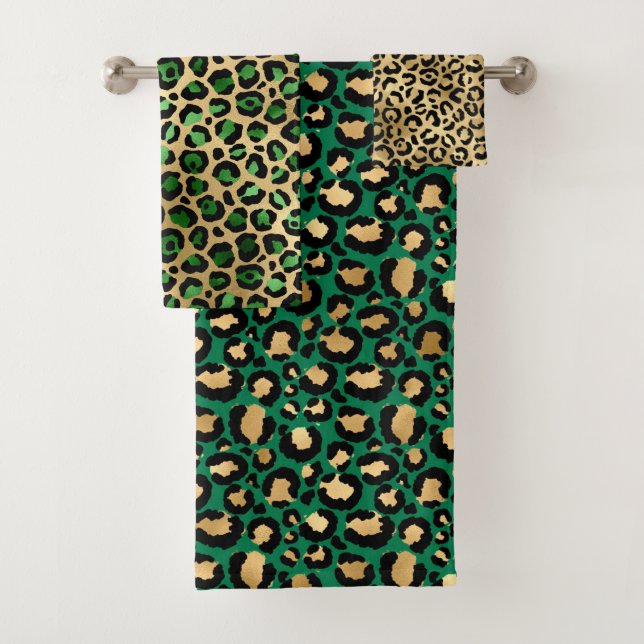 Conjunto De Toalhas Manchas-leopardo na moda Verde e Ouro (Insitu)