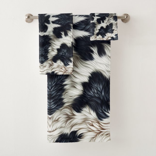 Conjunto De Toalhas Manchas pretas e brancas de vaca com pelo (Insitu)