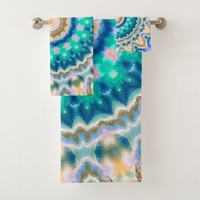 Conjunto De Toalhas Mandala amarela turquesa (Insitu)