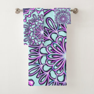 Conjunto De Toalhas Mandala artística roxa de Boho do Henna da cerceta