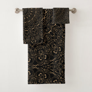 Conjunto De Toalhas Mandala Bege de Camelo com Simetria Elegante