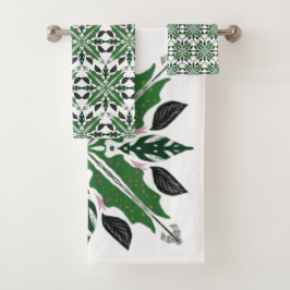 Conjunto De Toalhas Mandala Begonia Verde Floral Botânica