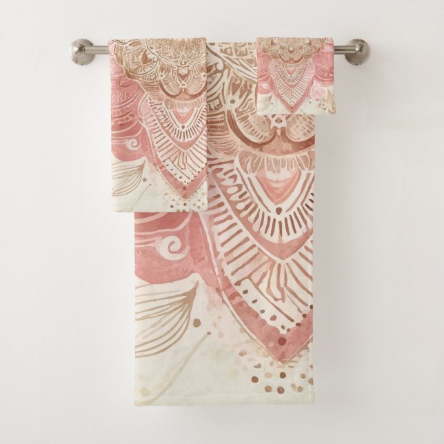 Conjunto De Toalhas Mandala Boho Bohemia Rosa Marrom Creme Moda (Insitu)