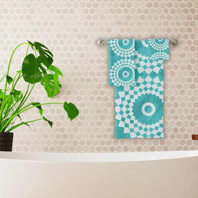 Conjunto De Toalhas Mandala Branca e Azul Modernos (Criador carregado)