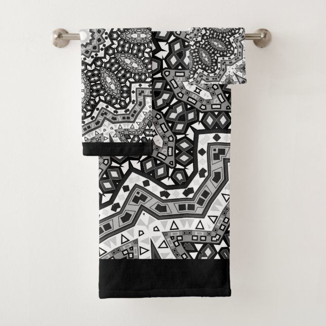 Conjunto De Toalhas Mandala branca preta, caleidoscópio, ornamento red (Insitu)