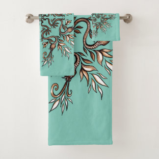 Conjunto De Toalhas Mandala de Serpentes Art Nouveau - Azul Teal Dark