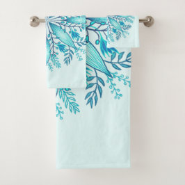Conjunto De Toalhas Mandala Floral - Floco de Neve Boho Azul Turquesa