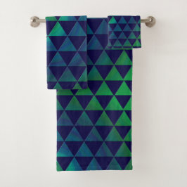 Conjunto De Toalhas Mandala Geométrico Triângulo Verde Azul