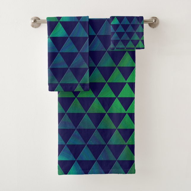 Conjunto De Toalhas Mandala Geométrico Triângulo Verde Azul  (Insitu)