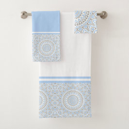 Conjunto De Toalhas Mandala Moderna Azul e Cinza