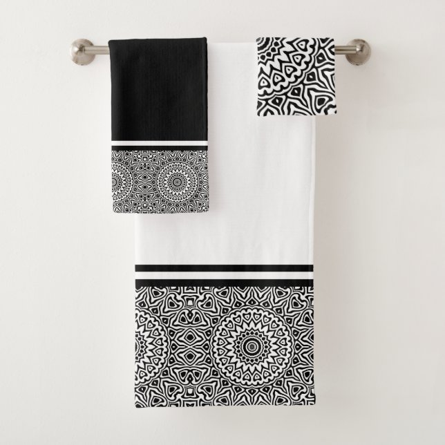 Conjunto De Toalhas Mandala Preto-Branco Moderno (Insitu)