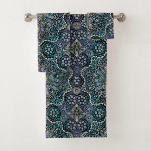 Conjunto De Toalhas Mandala roxa legal de Boho da Novo-Idade do preto