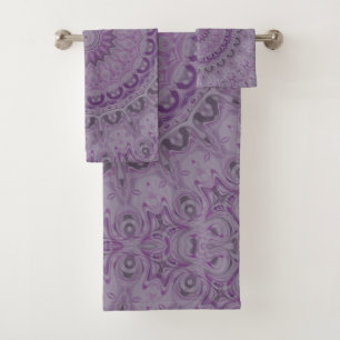Conjunto De Toalhas Mandala Sonho em Aquarela em Tons de Roxo