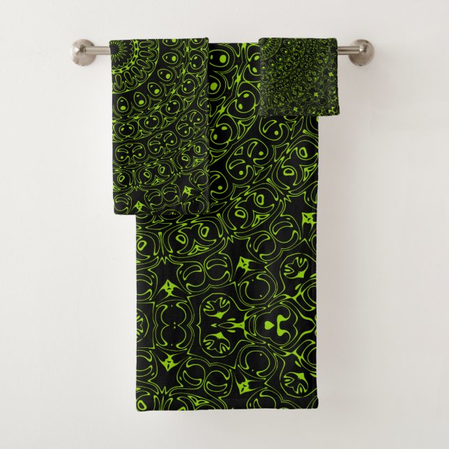 Conjunto De Toalhas Mandala Verde Chartreuse com Simetria Negrito (Insitu)