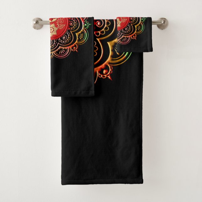 Conjunto De Toalhas Mandala Vermelho e Dourado (Insitu)