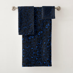 Conjunto De Toalhas Mandalas Azul Cobalto com Simetria Intrincada
