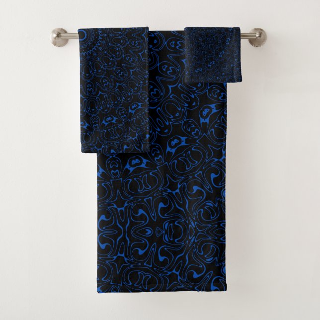 Conjunto De Toalhas Mandalas Azul Cobalto com Simetria Intrincada (Insitu)