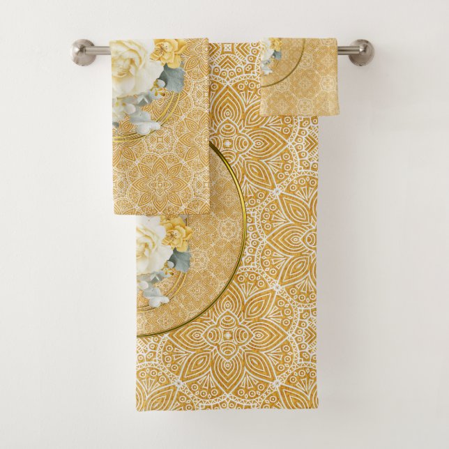 Conjunto De Toalhas Mandalas Douradas de várias repetições de Círculos (Insitu)