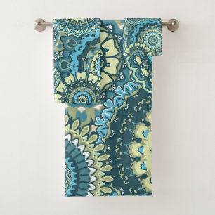 Conjunto De Toalhas Mandalas Verde Multi Azul