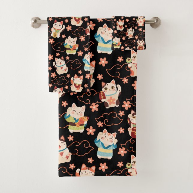 Conjunto De Toalhas Maneki Neko Lucky Cats Bath Towel Set (Insitu)