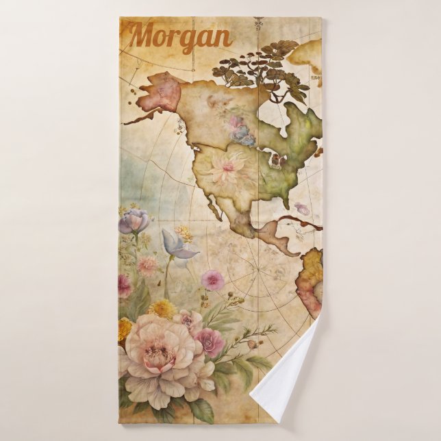Conjunto De Toalhas Mapa de Vintagens Personalizado (Toalha de Banho)