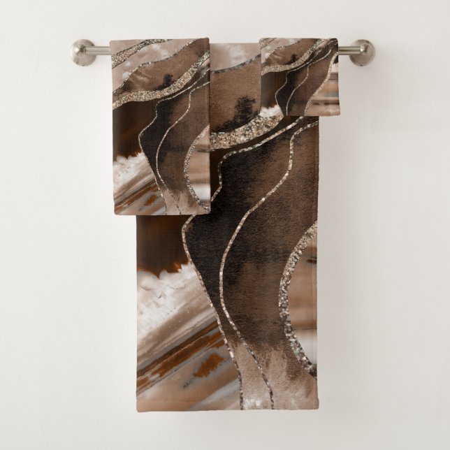 Conjunto De Toalhas Marble Castanho Agate Glitter Dourado Glam #1  (Insitu)