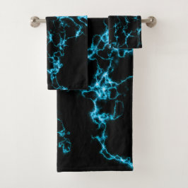 Conjunto De Toalhas Marble Elegante 10 - Azul e Preto