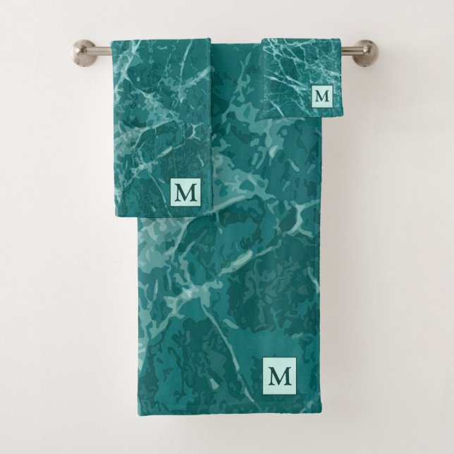 Conjunto De Toalhas Marble Marine Luxury Monograma (Insitu)