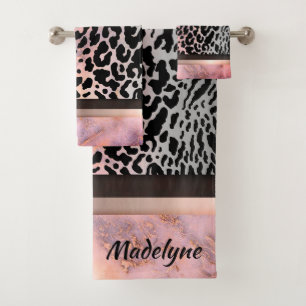 Conjunto De Toalhas Marble Pink Chic Tiger Safari Impressão Personaliz