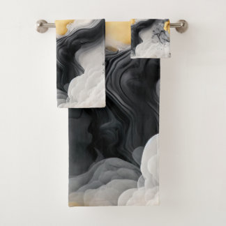 Conjunto De Toalhas Marble Preto e Dourado de Aquarela