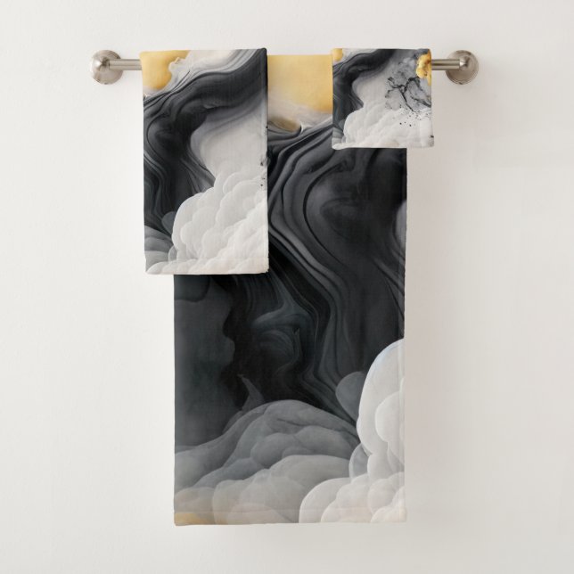 Conjunto De Toalhas Marble Preto e Dourado de Aquarela (Insitu)