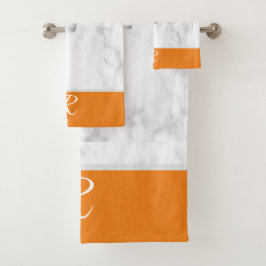 Conjunto De Toalhas Marble Style Orange Monograma inicial