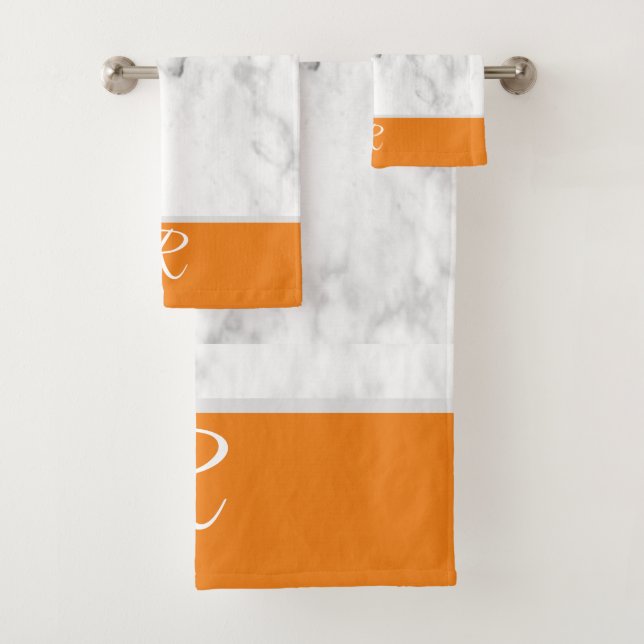 Conjunto De Toalhas Marble Style Orange Monograma inicial (Insitu)