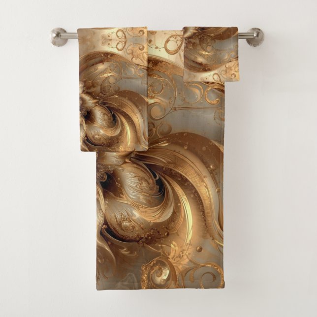 Conjunto De Toalhas Marble Warm brown flower Dream Abstract Fractal (Insitu)