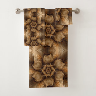 Conjunto De Toalhas Marble Warm brown flower Dream Abstract Fractal