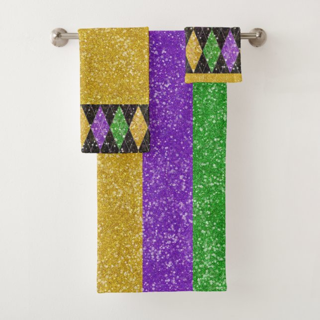 Conjunto De Toalhas Mardi Gras Colors Glitter Strike Bling (Insitu)