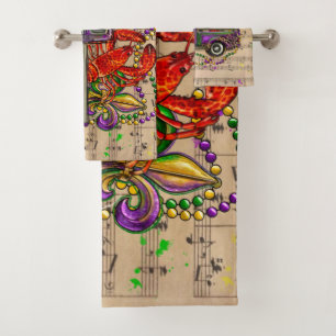 Conjunto De Toalhas Mardi Gras Vintage Caminhão Crawfish Fleur De Lis