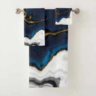 Conjunto De Toalhas Mares de Emerald e Dourado mármore azul-dourado