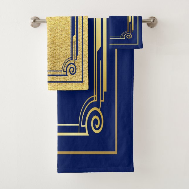 Conjunto De Toalhas Marinho Art Deco e quadro Dourado (Insitu)