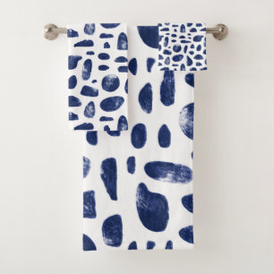 Conjunto De Toalhas Marinho Azul Abstrato Forma Aquarela Moderna de Lu