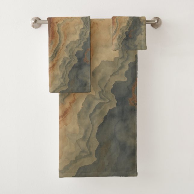 Conjunto De Toalhas Marinho Azul, Abstrato Laranja Queimado (Insitu)