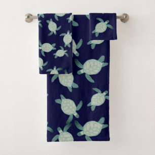Conjunto De Toalhas Marinho Azul Aqua Azul Azul Aqua, Tartaruga Maríti