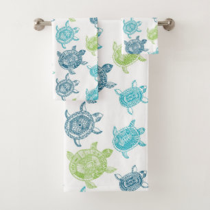 Conjunto De Toalhas Marinho Azul Aqua Verde limão Tartarugas do Mar P
