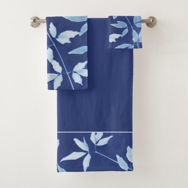 Conjunto De Toalhas Marinho Azul Aquarela Botânica (Insitu)
