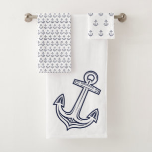Conjunto De Toalhas Marinho azul-branco--âncora-náutica moderna