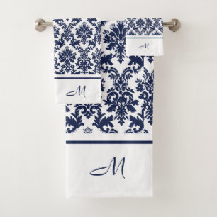 Conjunto De Toalhas Marinho azul e branco da vinheta, 3 monograma