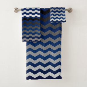 Conjunto De Toalhas Marinho Azul e Cinza Tiras de Divisa